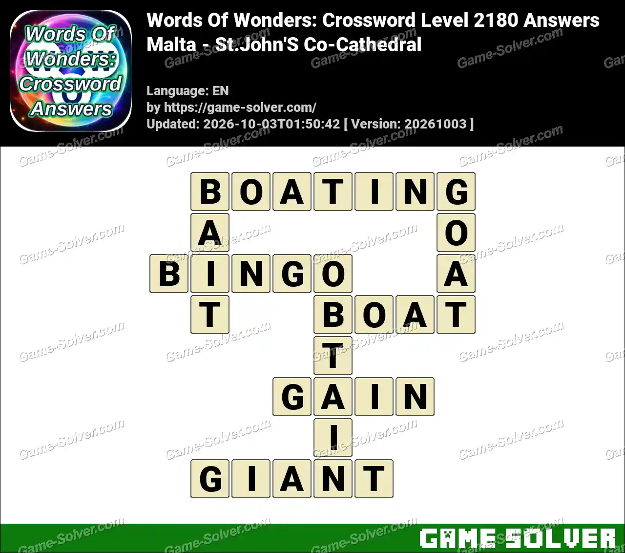 Words Of Wonders: Crossword Level 2180 Answers – Malta – St.John’S Co-Cathedral